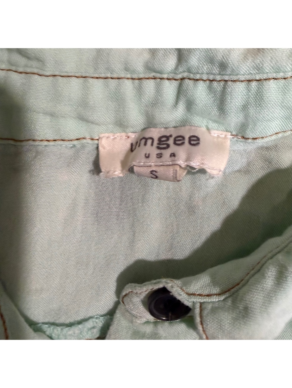 Umgee Mint Green Tiered Shirt Dress Raw Hem Button Front Utility Size S - Picture 2 of 3